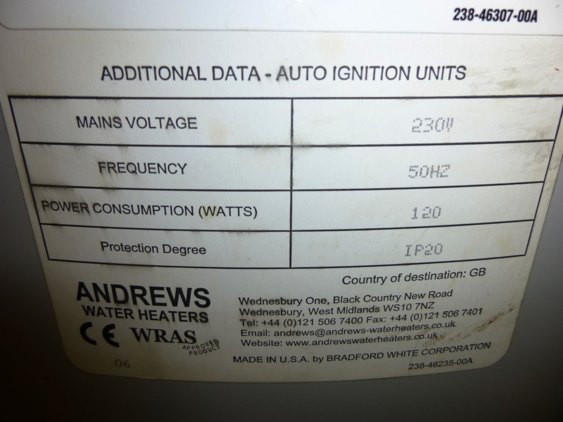 Andrews EcoFlo EC380/740 Gas Water Heater - Image 3 of 3