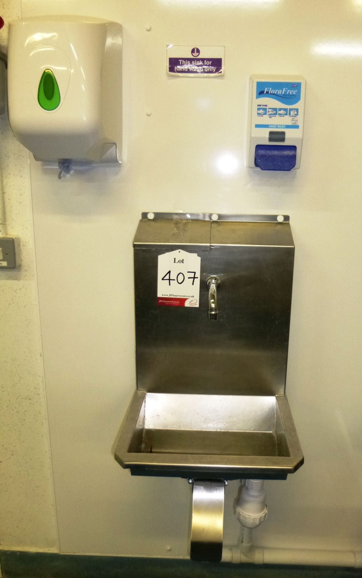 Wall Mounted Hygenox Knee Operated Stainless Steel Sink Unit w/ Soap & Paper Towel Dispenser