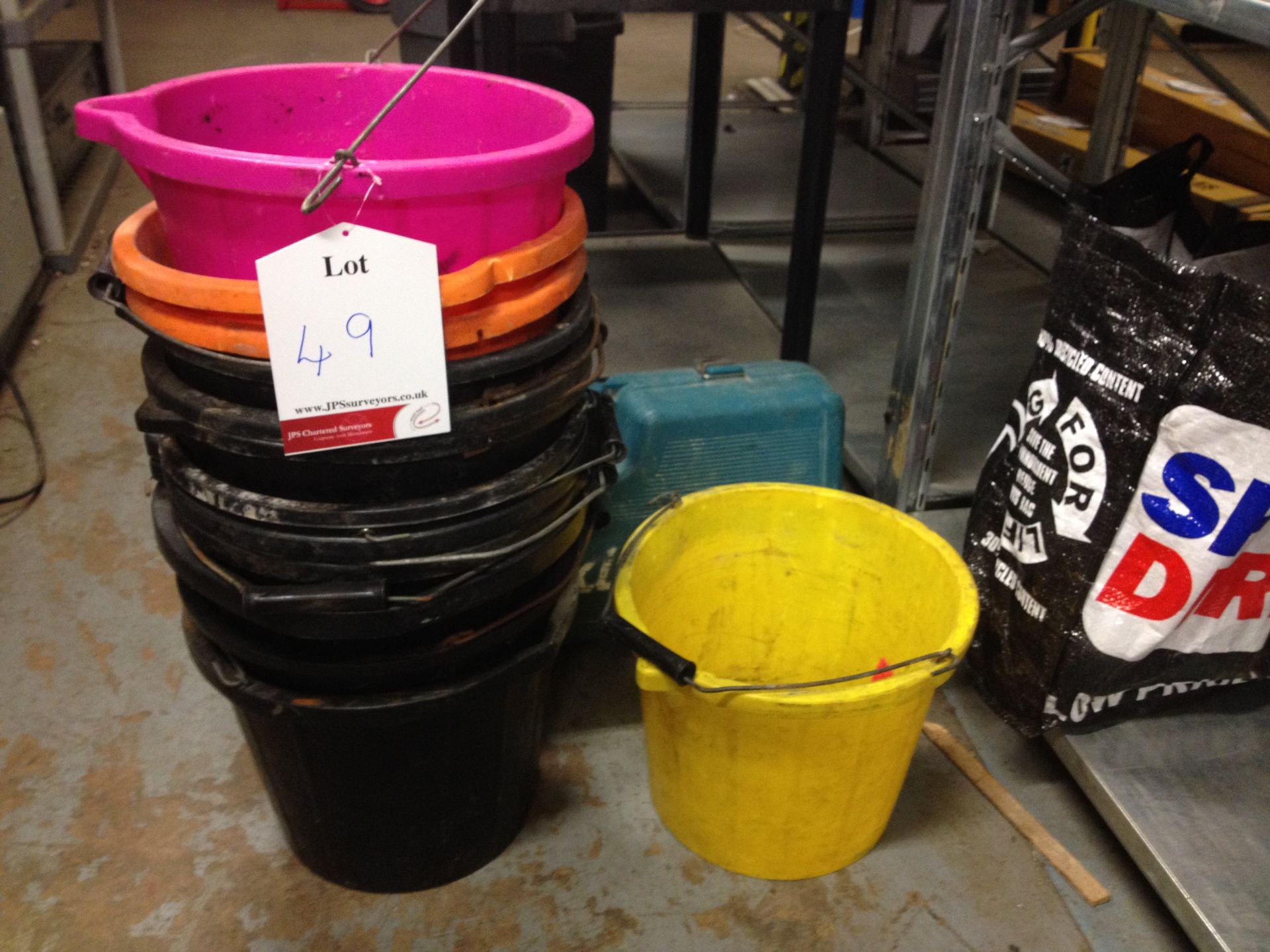 13 x Various Buckets, 1 x Drill Case