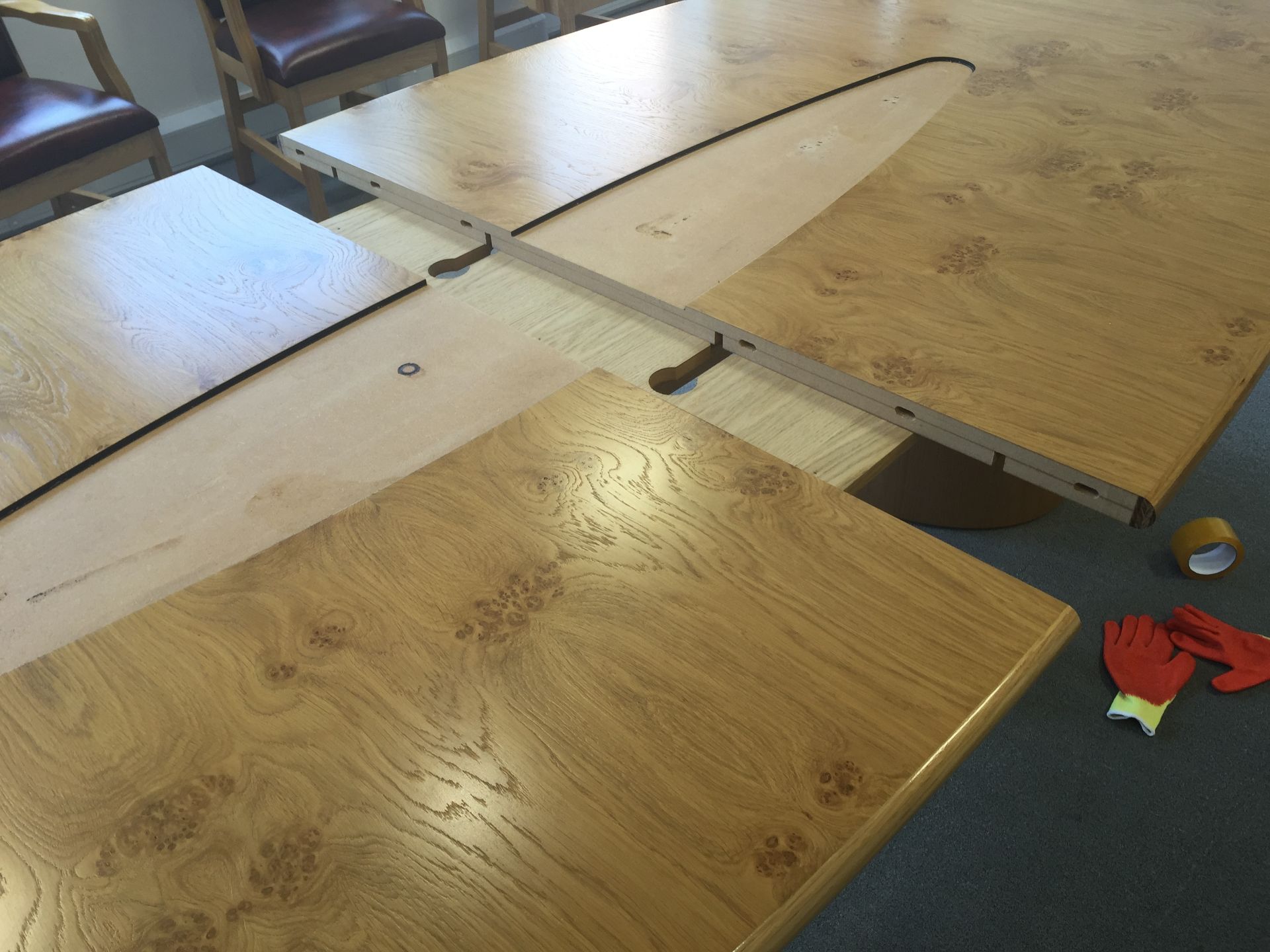 Boardroom Table 3.5m x 1.4m (dismantled) and 12 x M2 Mayfair armchairs to match light rust - Image 32 of 53