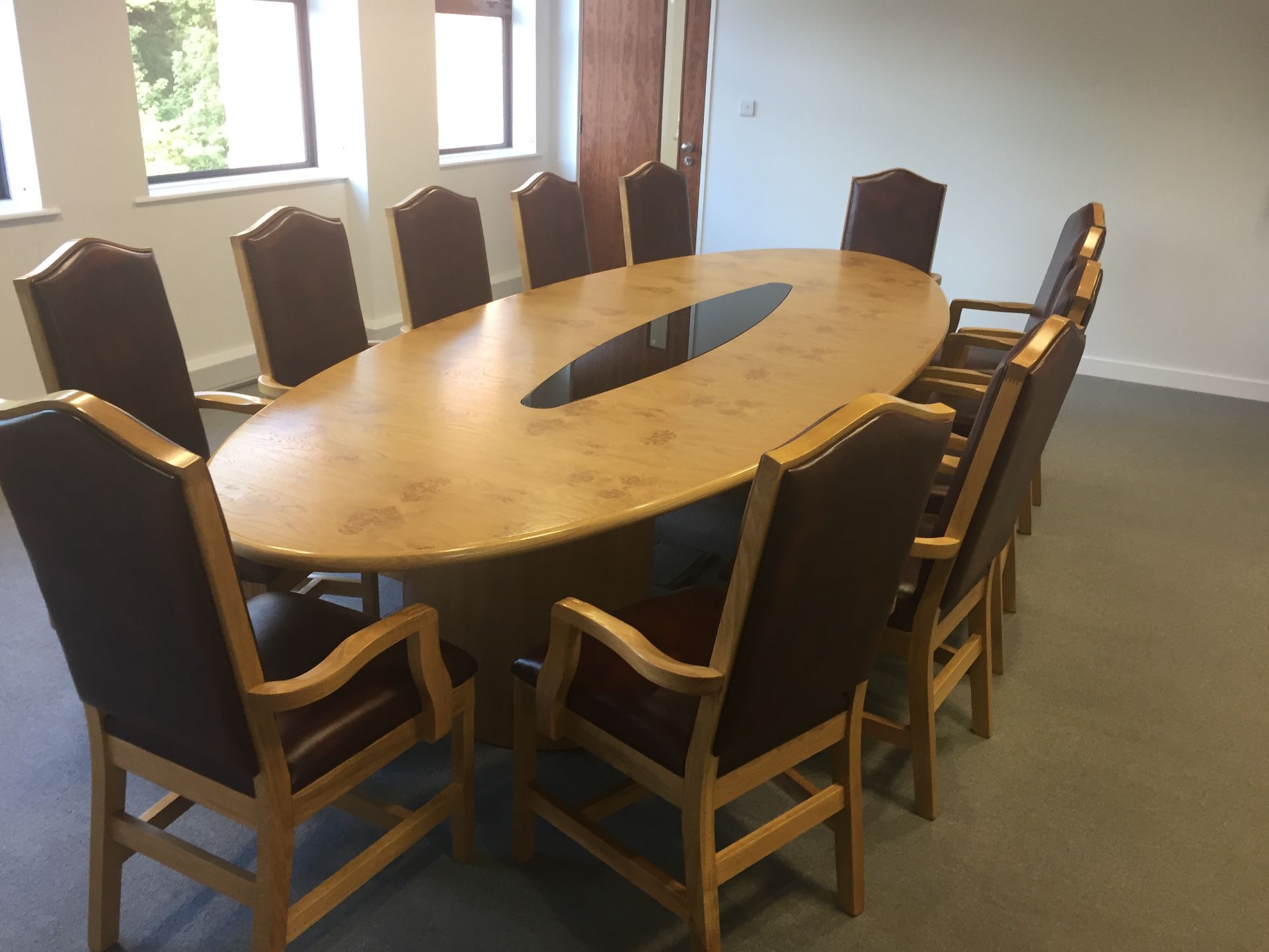 Boardroom Table 3.5m x 1.4m (dismantled) and 12 x M2 Mayfair armchairs to match light rust