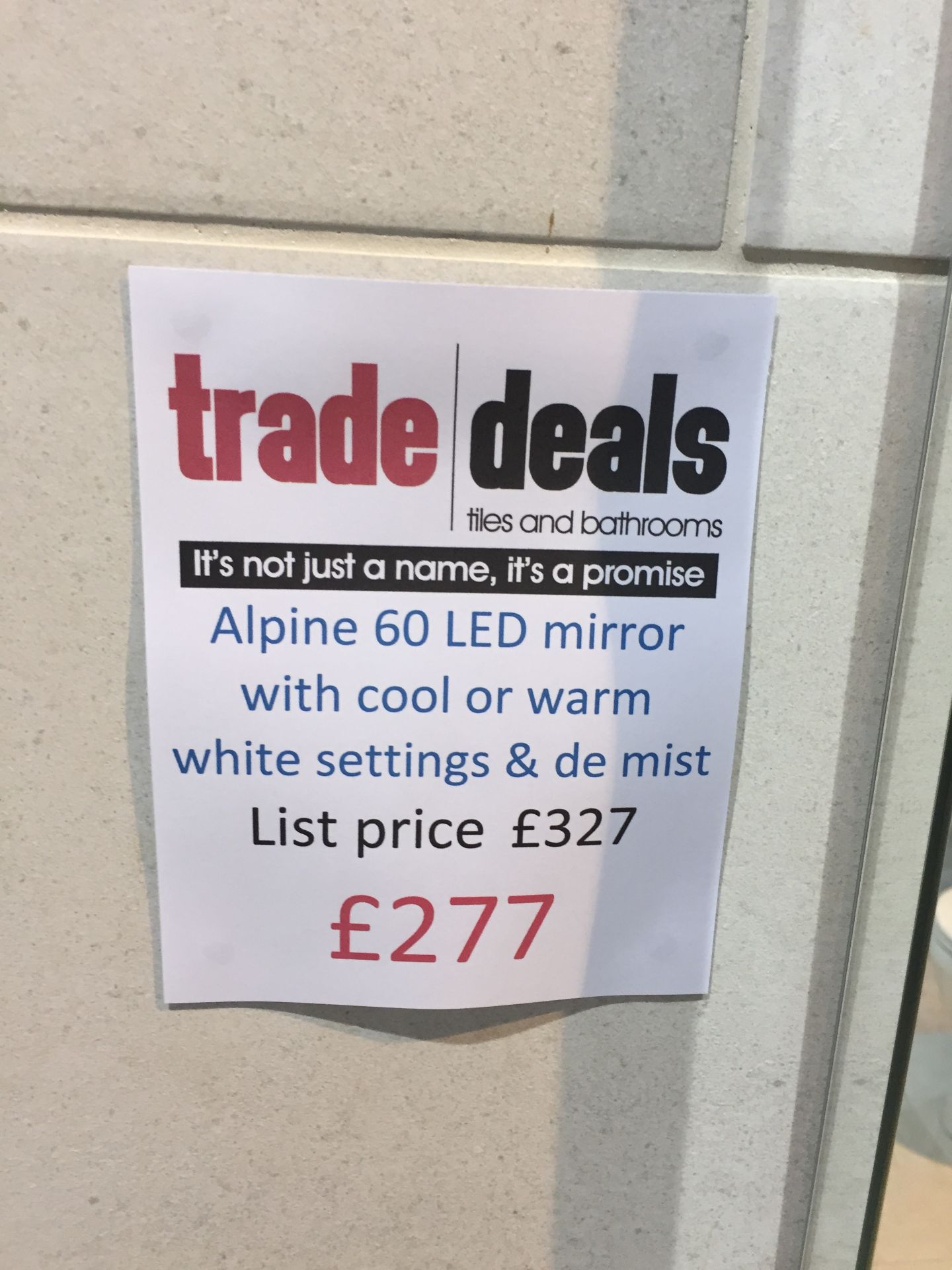 Alpine white 60 LED mirror w/ cool or warm settings & de-mist £327 reduced to £277 - Image 2 of 3