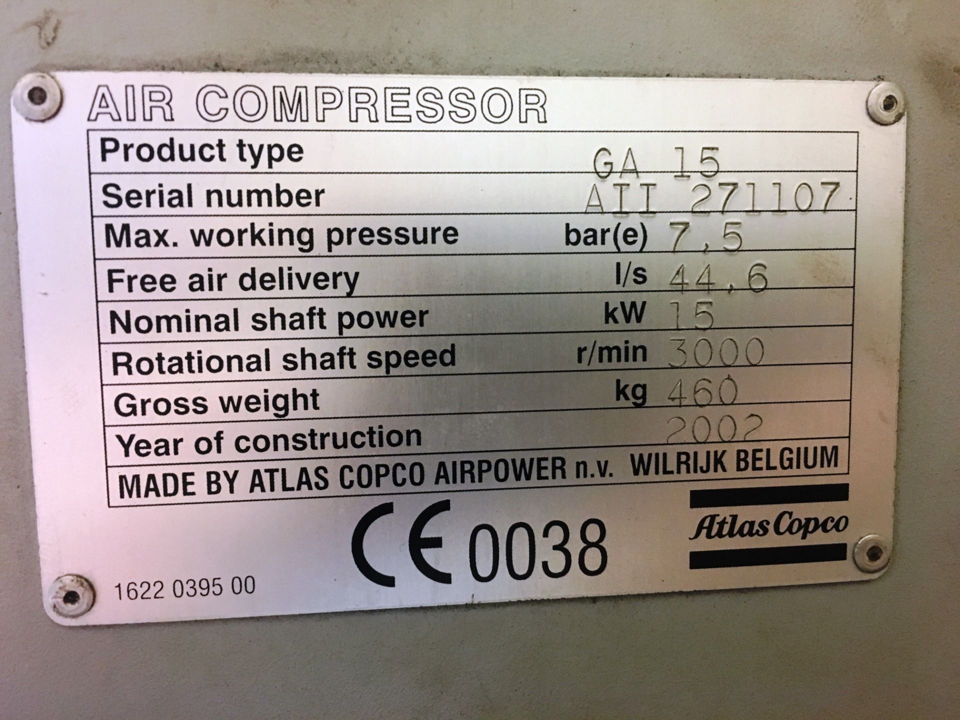 Atlas Copco GA15 packaged air compressor - Image 3 of 3