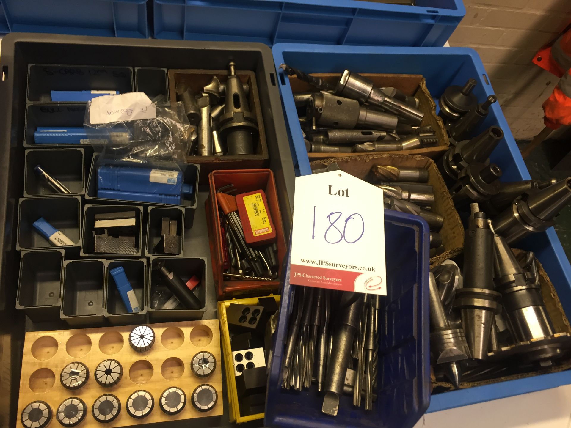 Various cutting tools, arbors, collets, etc. in 3 crates