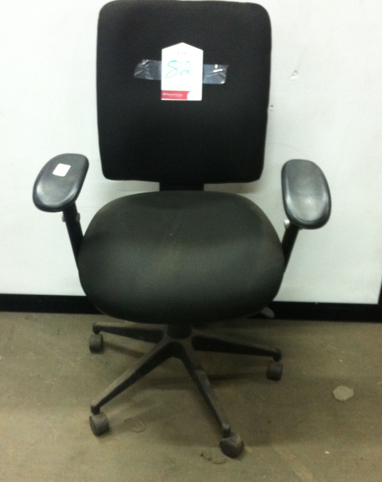 Black Wheeled Fabric Office Arm Chair With Adjustable Back, Height And Arm Rest