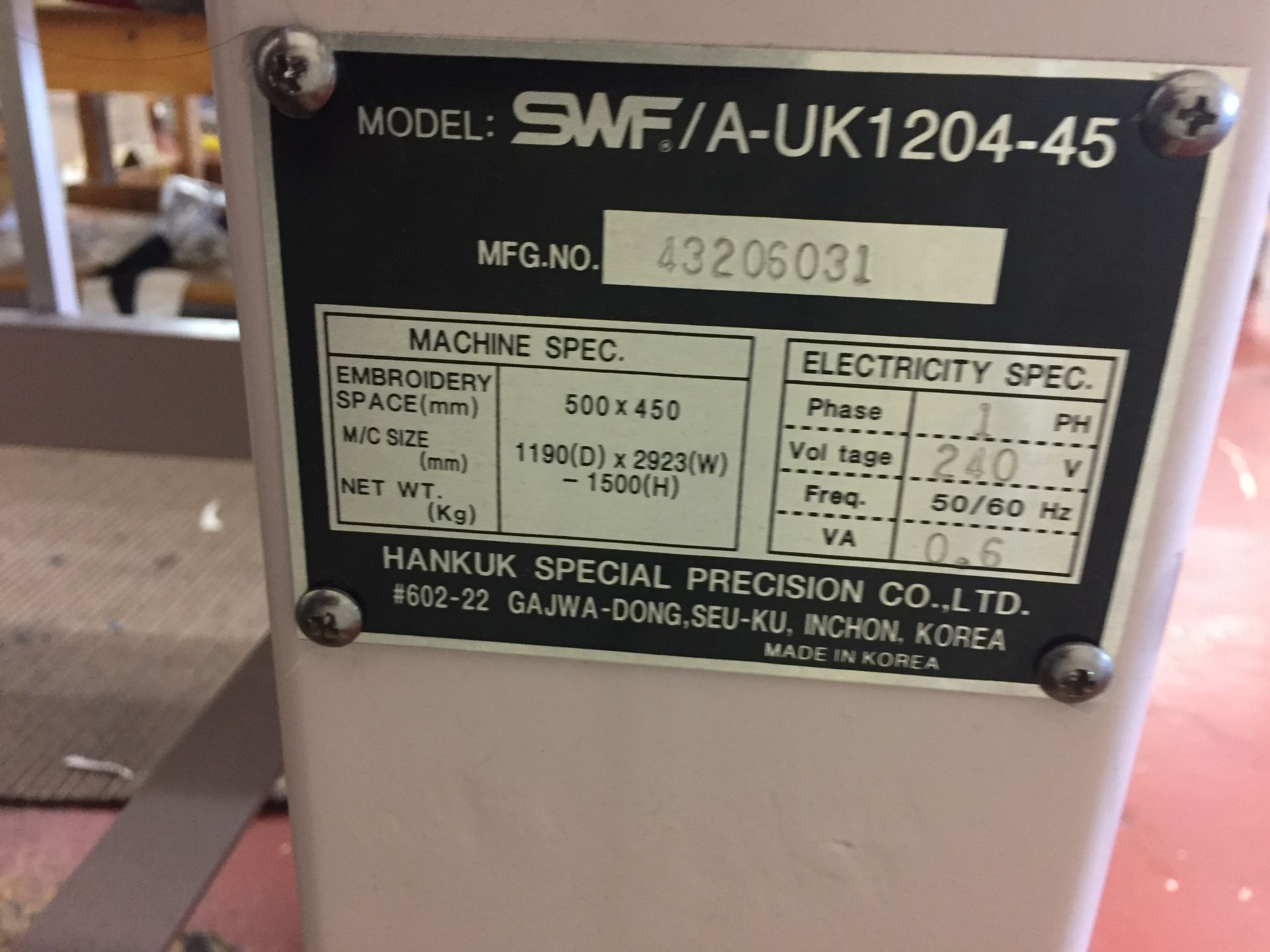 SWF 4 Head Embroidery Machine Model: SWF/A-UK120445 - Image 9 of 11