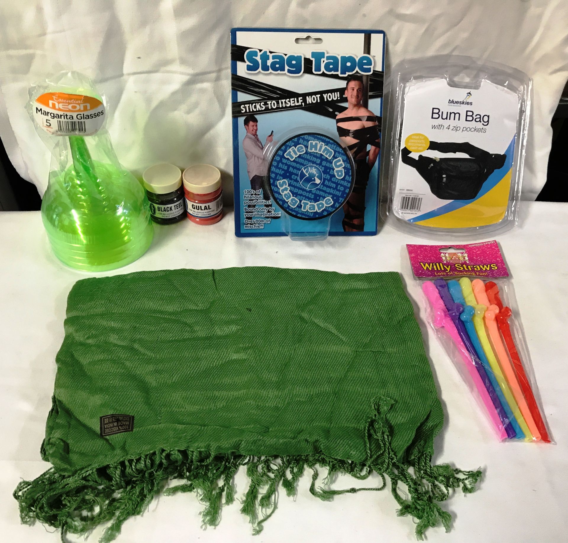 Box of Various Goods - Bum Bags, Face Paint, Plastic Cups and Straws