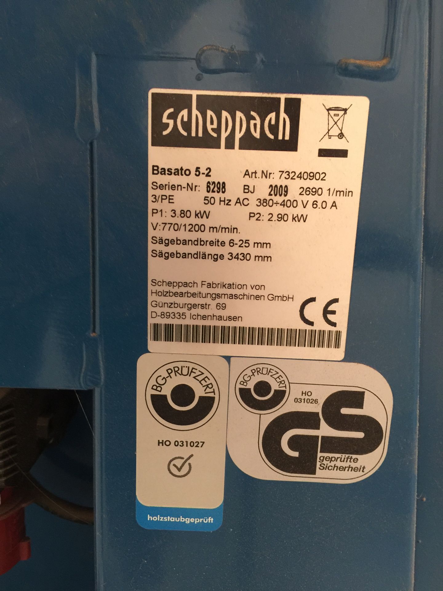 Scheppach Vertical Bandsaw | Model: BASATO 5-2 | S/N: 6298 - Image 8 of 10