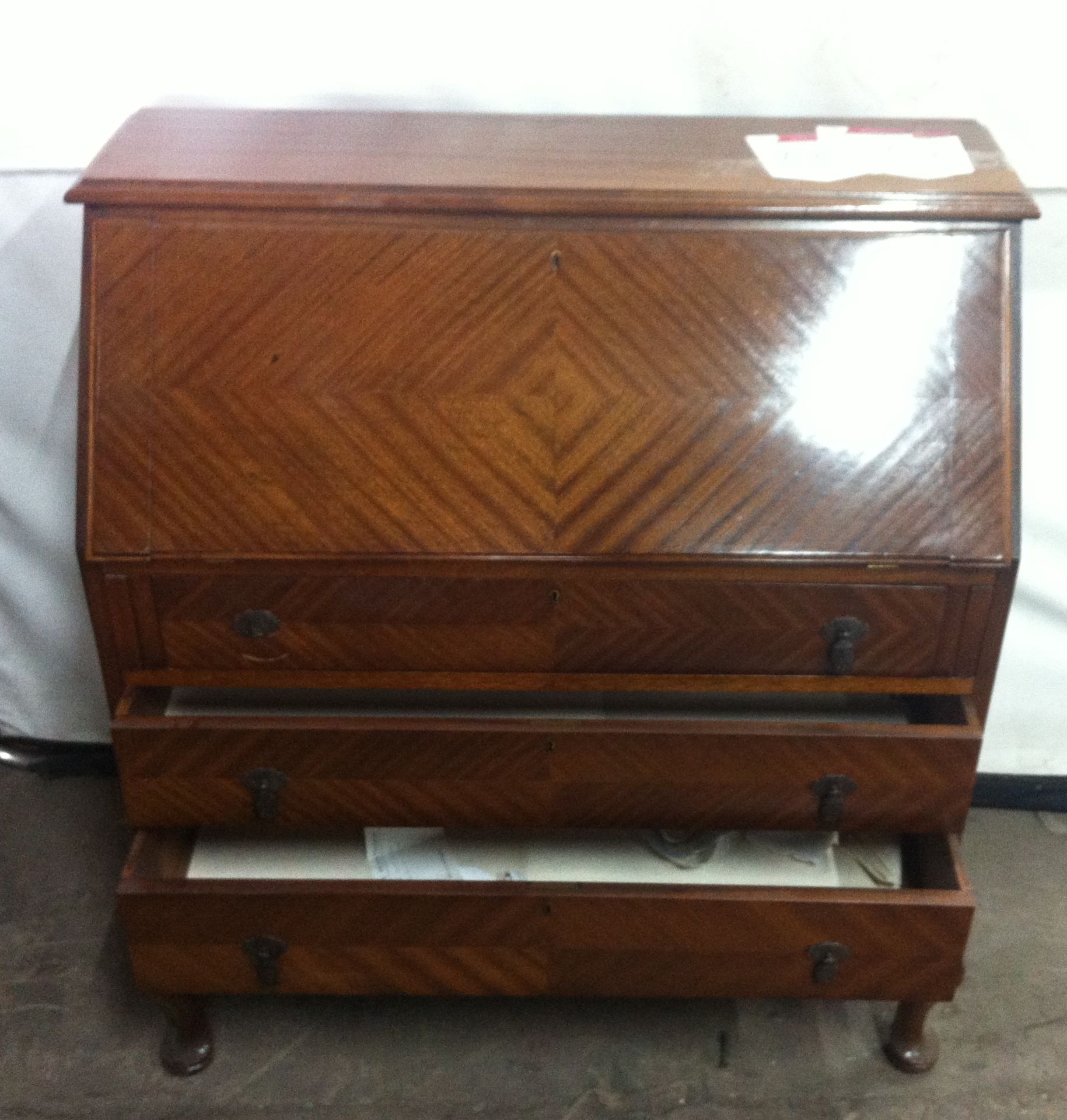 3 Drawer Wooden Ornate Bureau