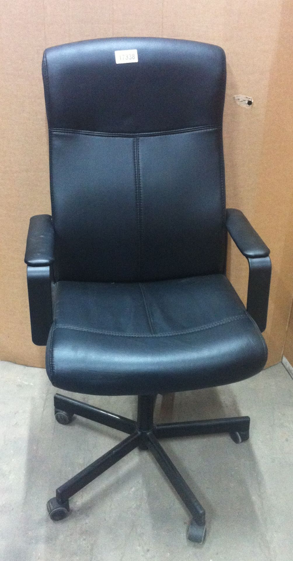 5 x Black Leather Adjustable Office Chairs with Wheels