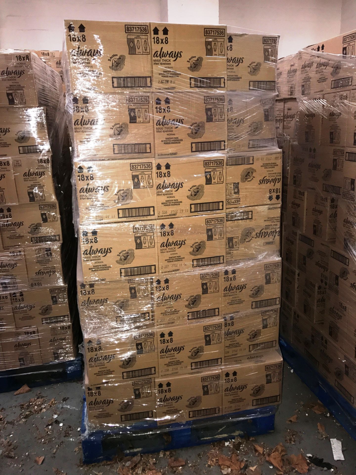 Approximately 52 Pallets of Various Always Sanitary Towels - RRP £35,000 - Please see further descri