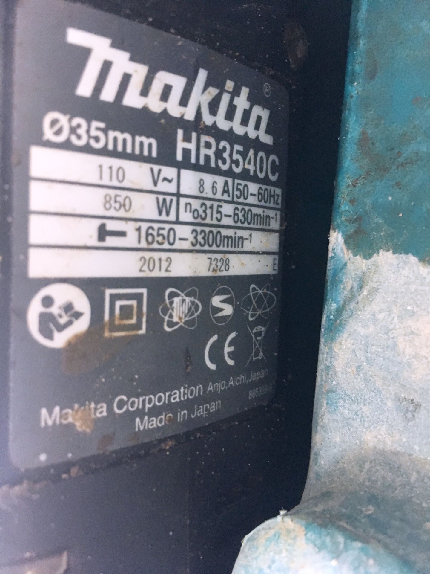 Makita HR3540C SDS Max Rotary Hammer Drill w/ Case - Single Phase - Image 3 of 3