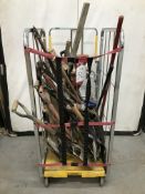 Quantity of Various Outdoor Tools (Shovels, Rakes, Saws, Pickaxes)
