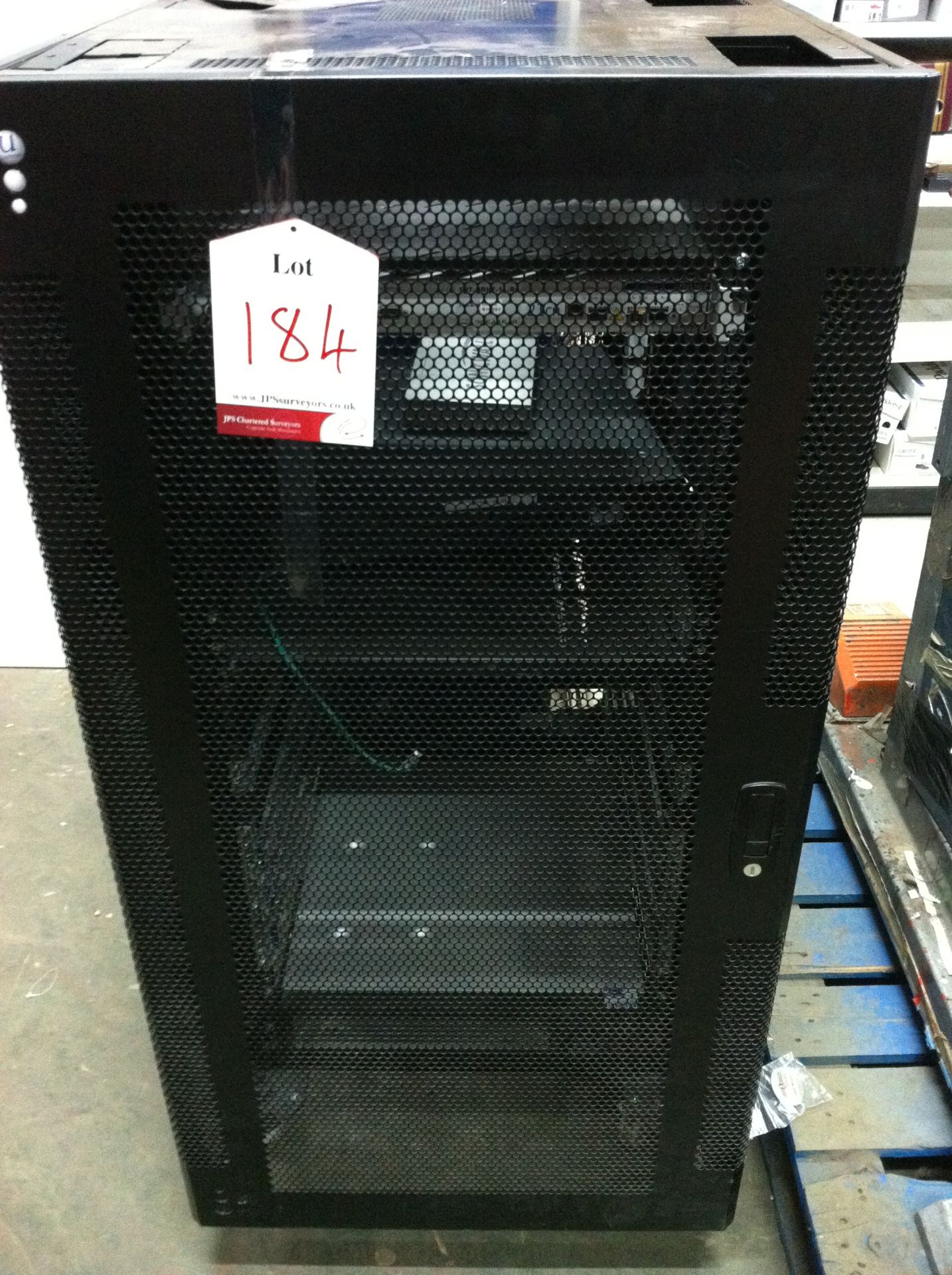 Black Metal Server Cabinet with contents