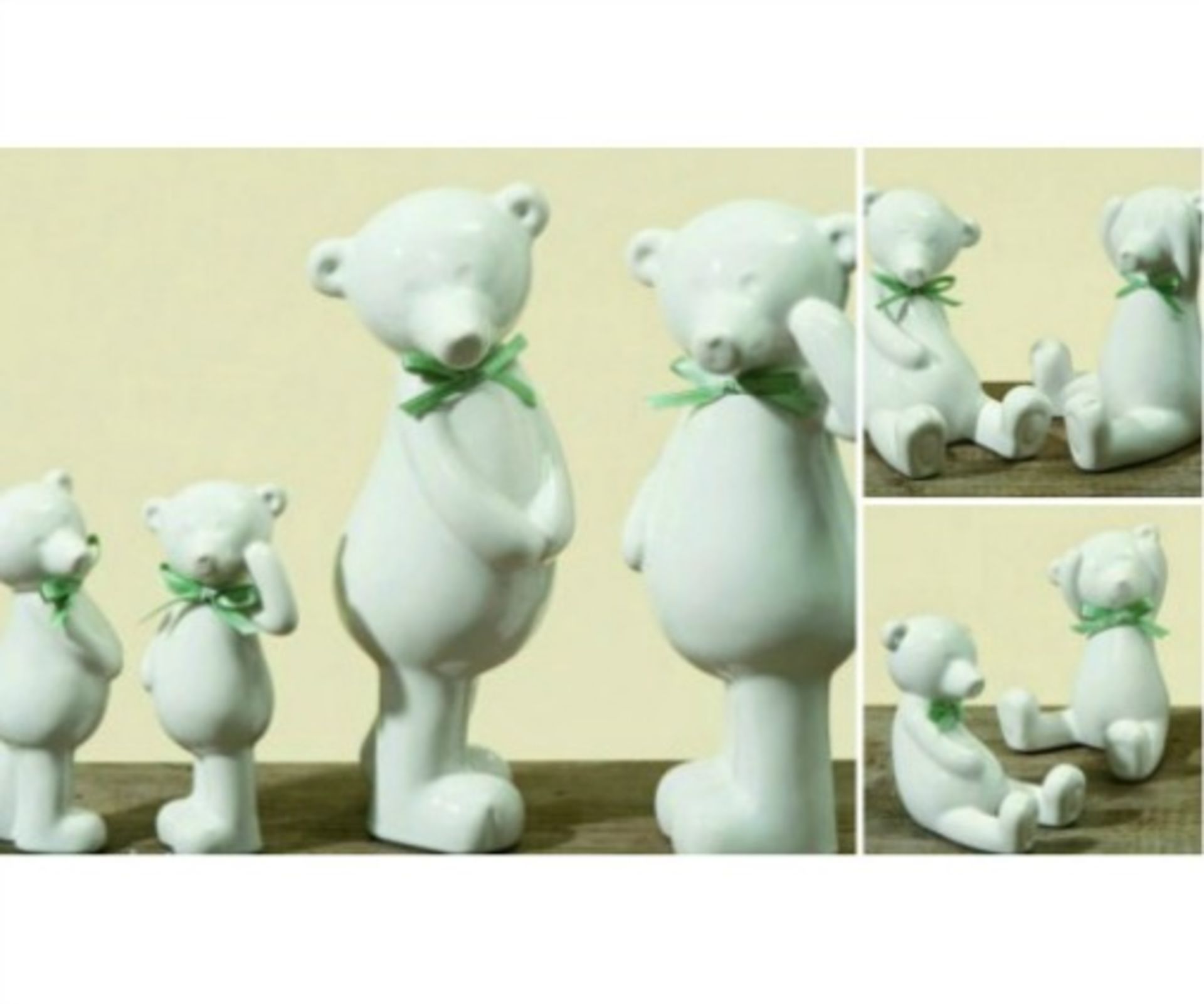 162 X SHINY WHITE CERAMIC TEDDY BEARS, LARGE/SMALL, SITTING/STANDING. RRP £ 878.70