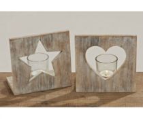 30 X Large Cut Out Heart or Star Christmas Wood & Glass Tealight Holder. RRP£ 119.70