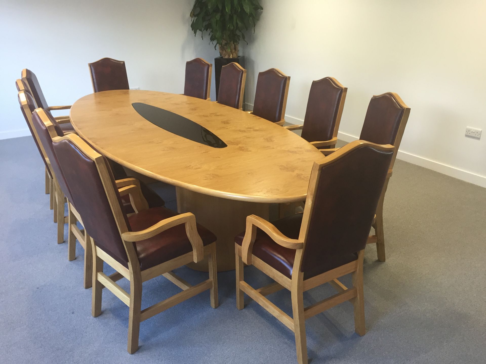 Boardroom Table 3.5m x 1.4m (dismantled) and 12 x M2 Mayfair armchairs to match light rust