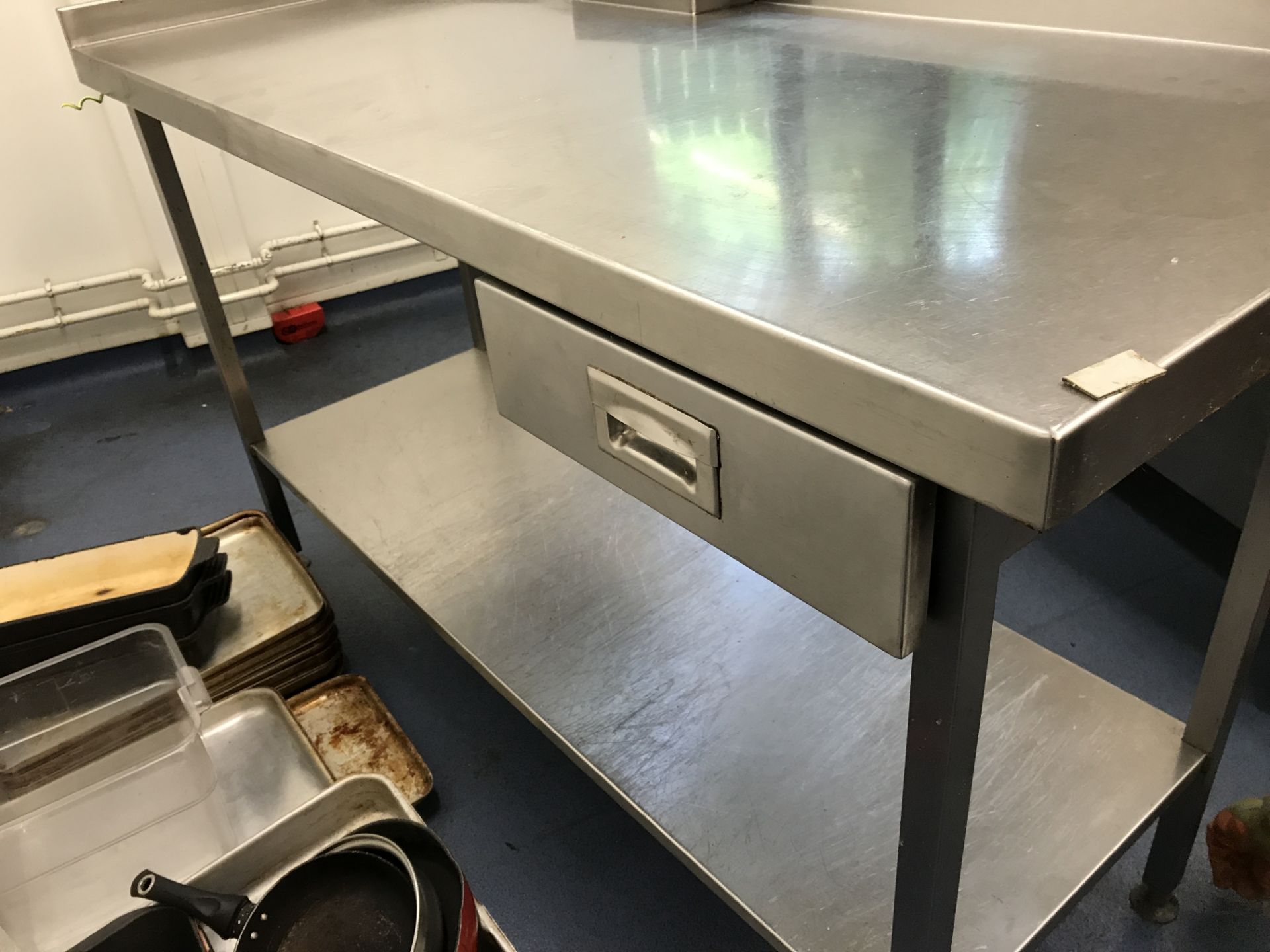 Stainless steel foor preparation table 150 x 65 x 86 cm with drawer, backsplash and undershelf - Image 3 of 3