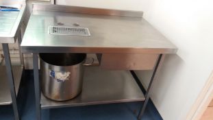 Stainless steel table 110 x 70 x 86 with drainer, S/S bin, undershelf, drawer and backsplash