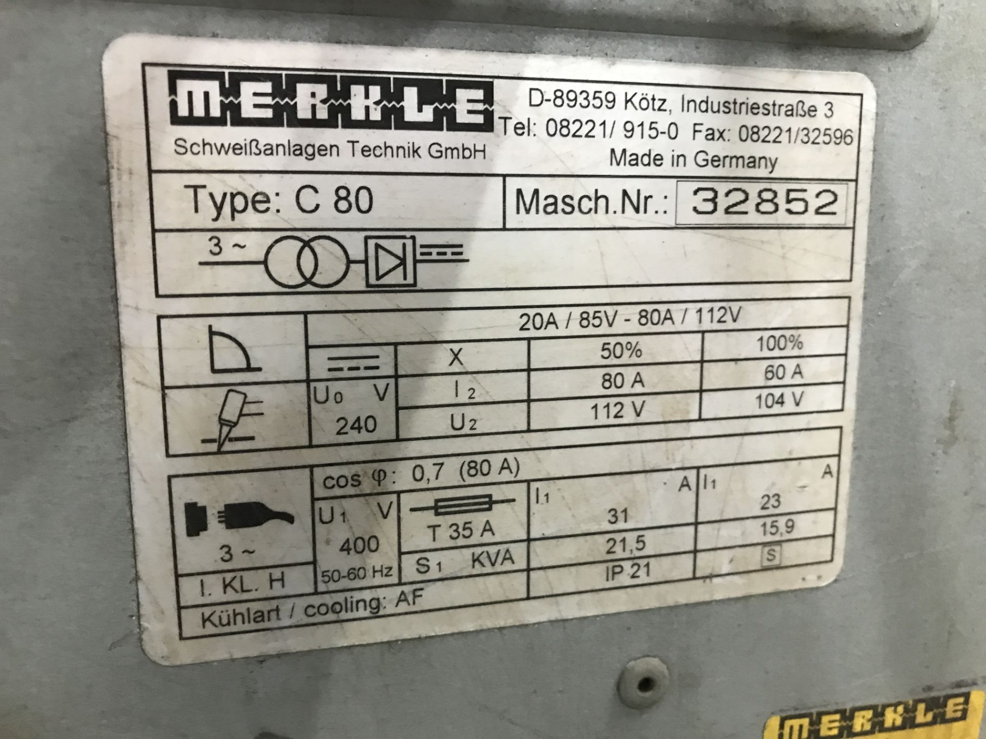 Merkle Plasma Cut-C80 Plasma Cutting Machine - Image 3 of 3