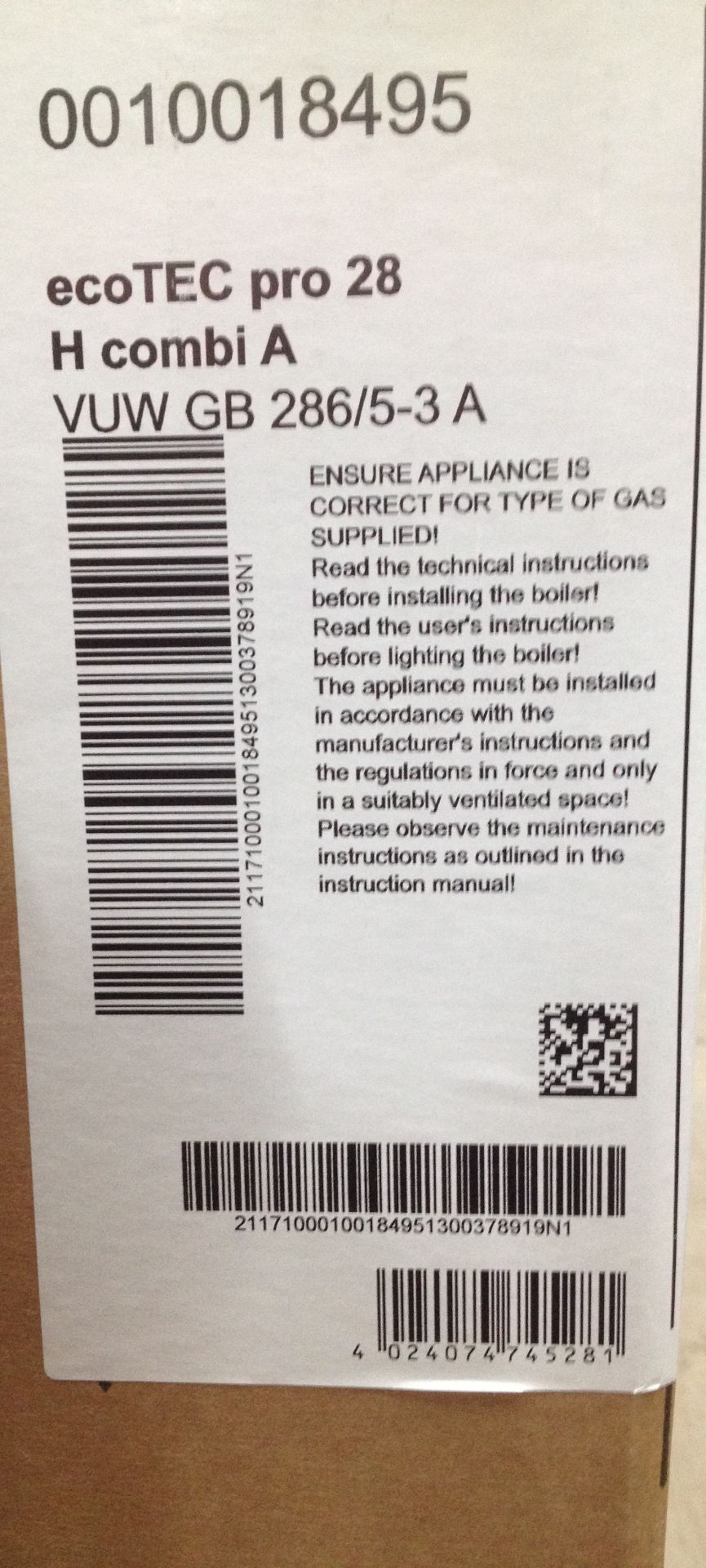 Valiant Ecotec Pro 28 H Combi A Boiler - Image 2 of 3