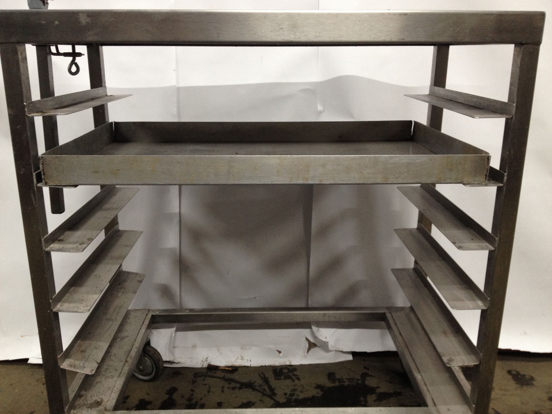 Stainless steel food preparation table with can opener attachment and underneath shelf - Image 2 of 4