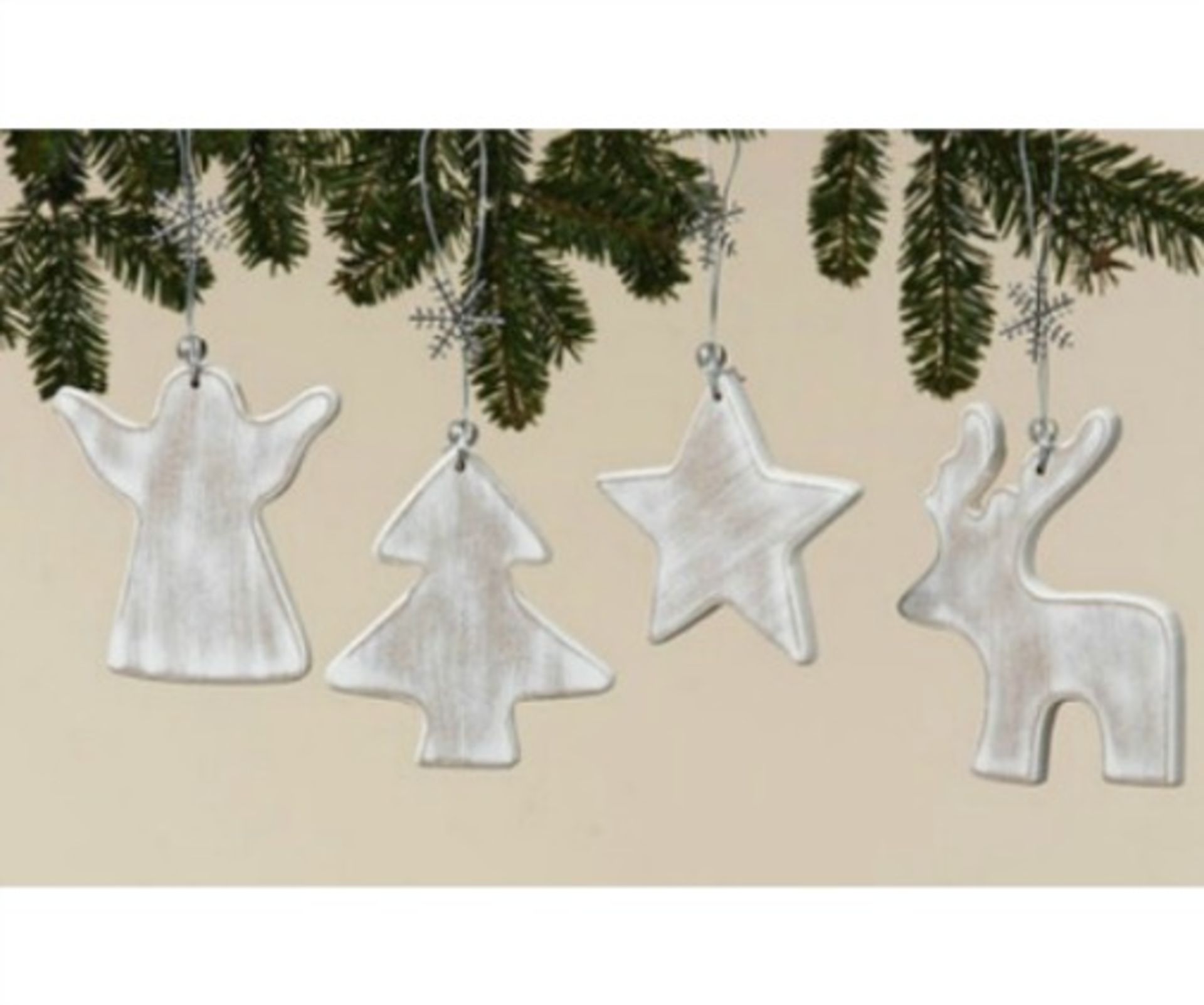 175 x White washed wood christmas tree decoration