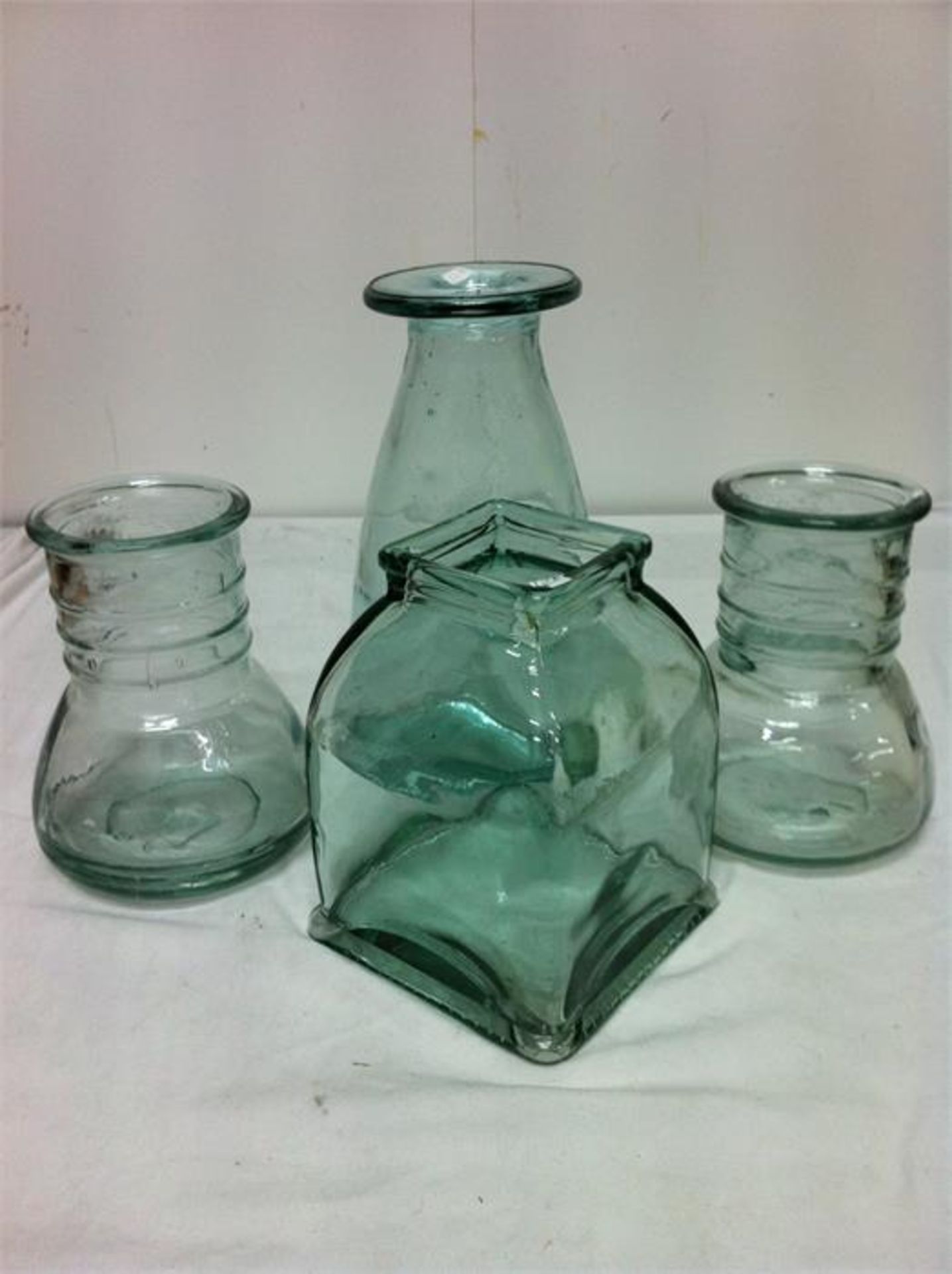 Quantity of 100% recycled glassware; 5 carafes/3 bottles with ceramic tops/4 storage jars/3 candle v - Image 3 of 3