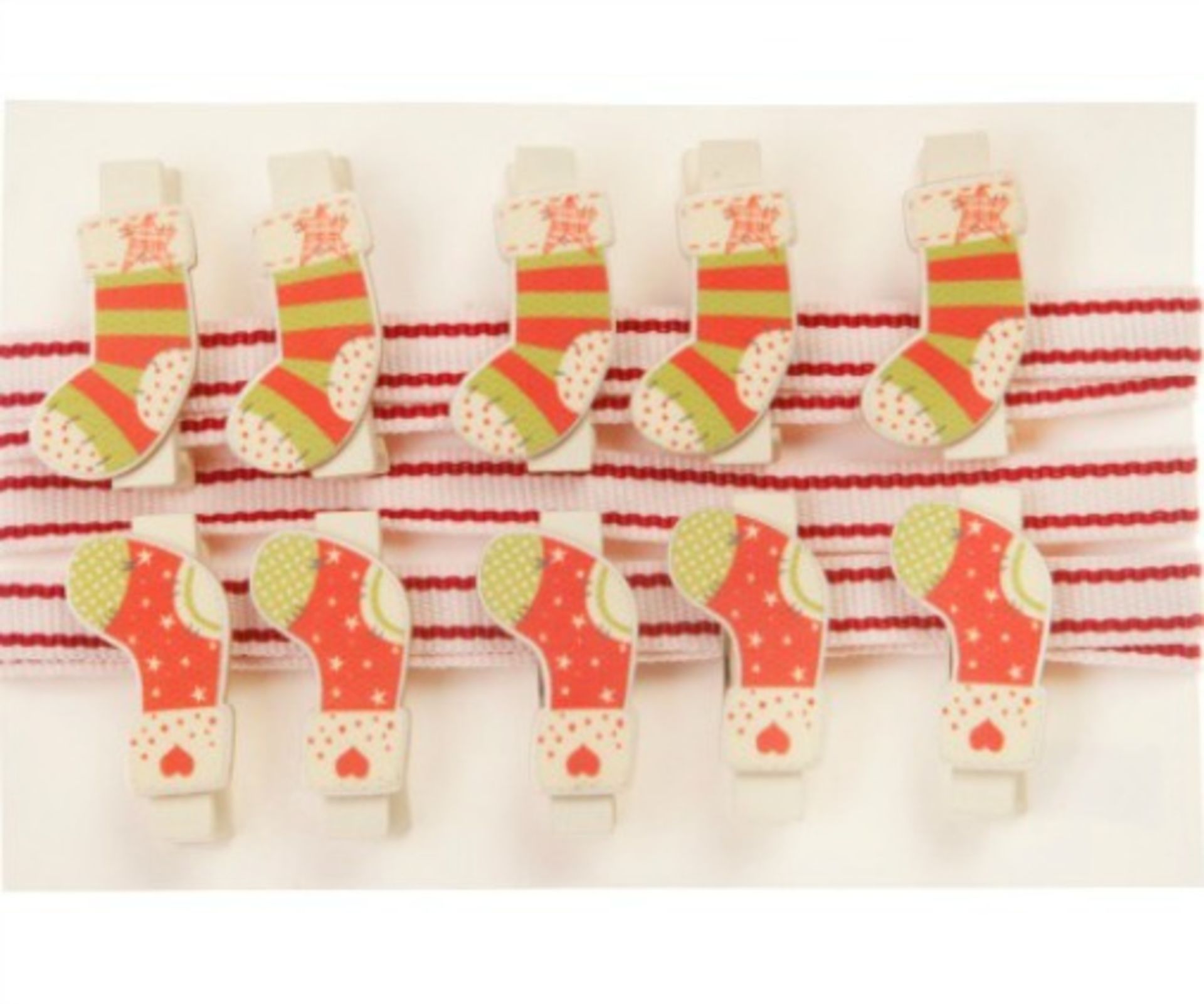 60 x Christmas card ribbon and stocking pegs