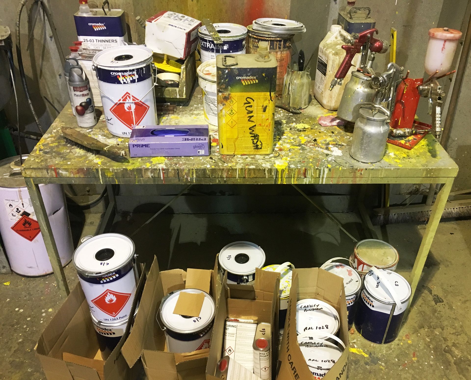 Quantity of Paints, Thinners, Curing Agents & Spray Guns - All items must be removed from site