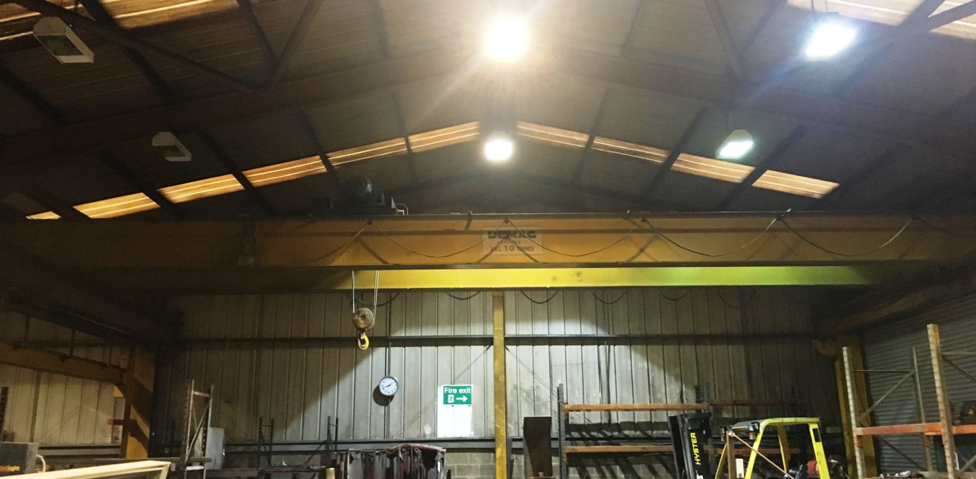 Demag 10T Double Girder Overhead Crane w/ Hoist, Carriage & Control