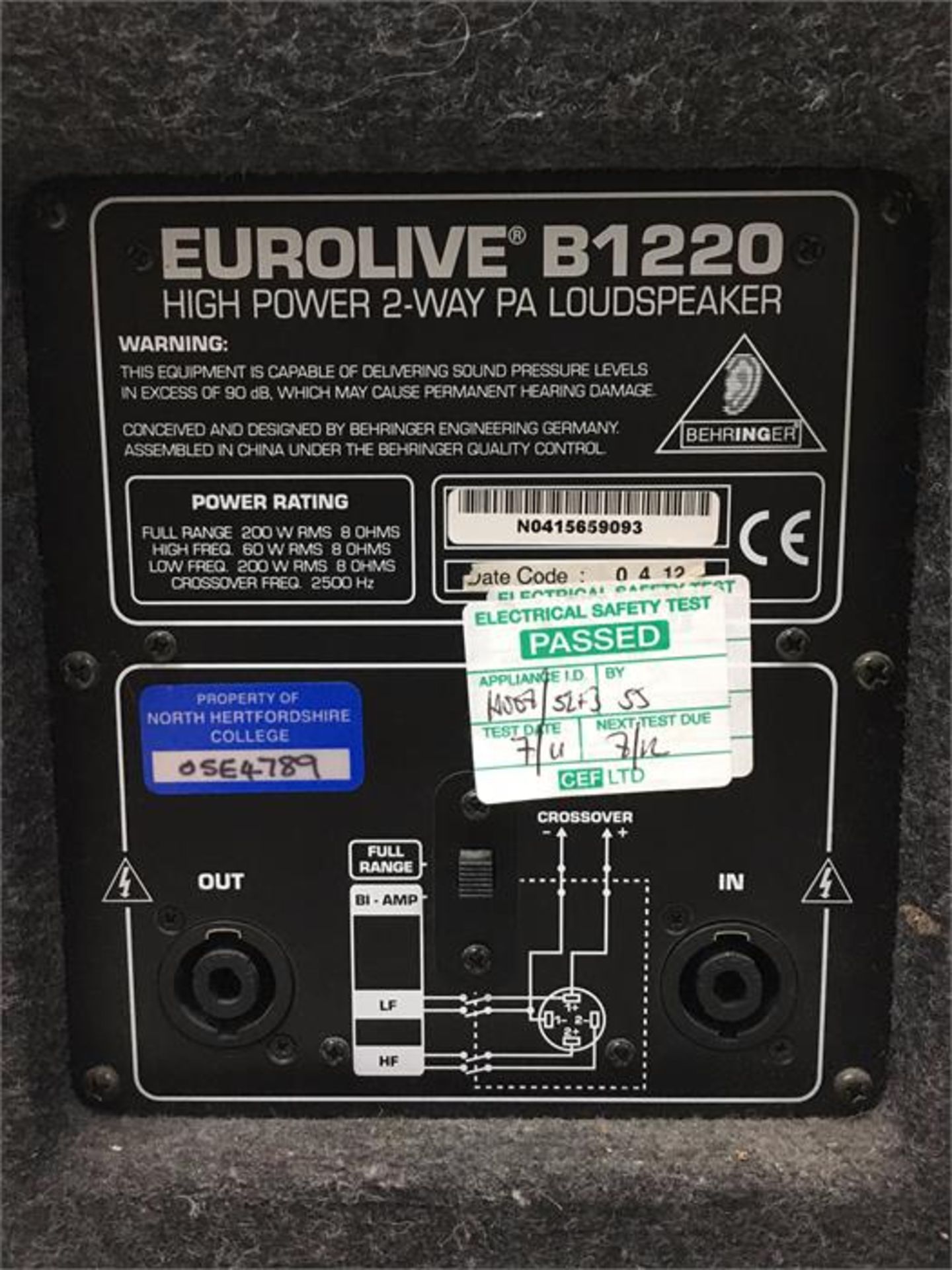 2 x Behringer Eurolive B1220 High Output 2way Speakers - Image 4 of 5