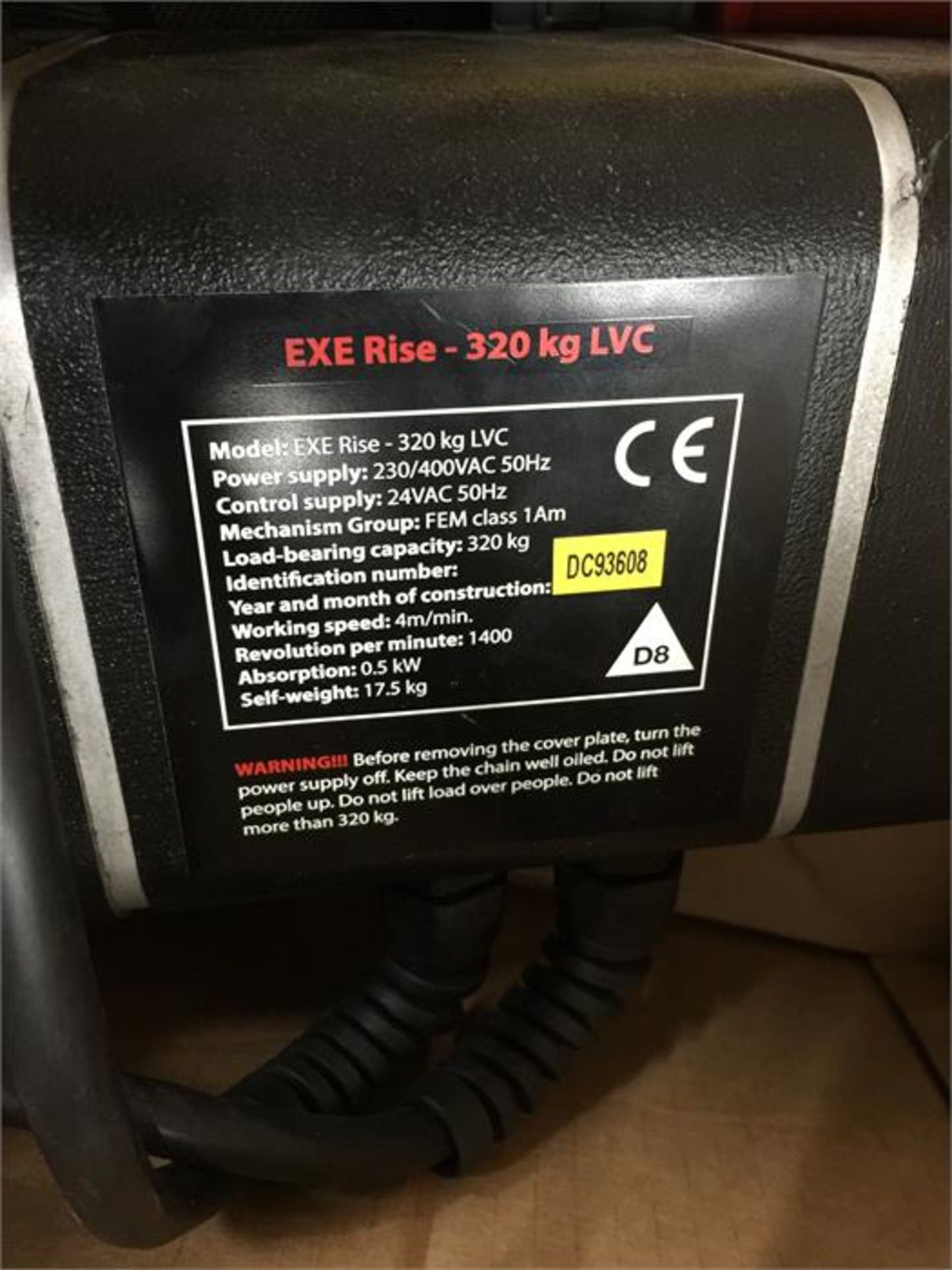EXE Rise 320KG LVC Chain Hoist 230/400VAC 50Hz FEM Class - Image 2 of 2
