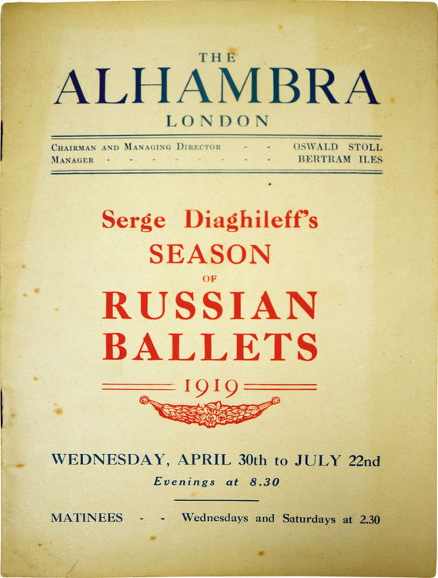 [BALLETS RUSSES, BAKST] Les Ballets Russes im Alhambra Theatre London, 1919. 30. April - 22. Juli