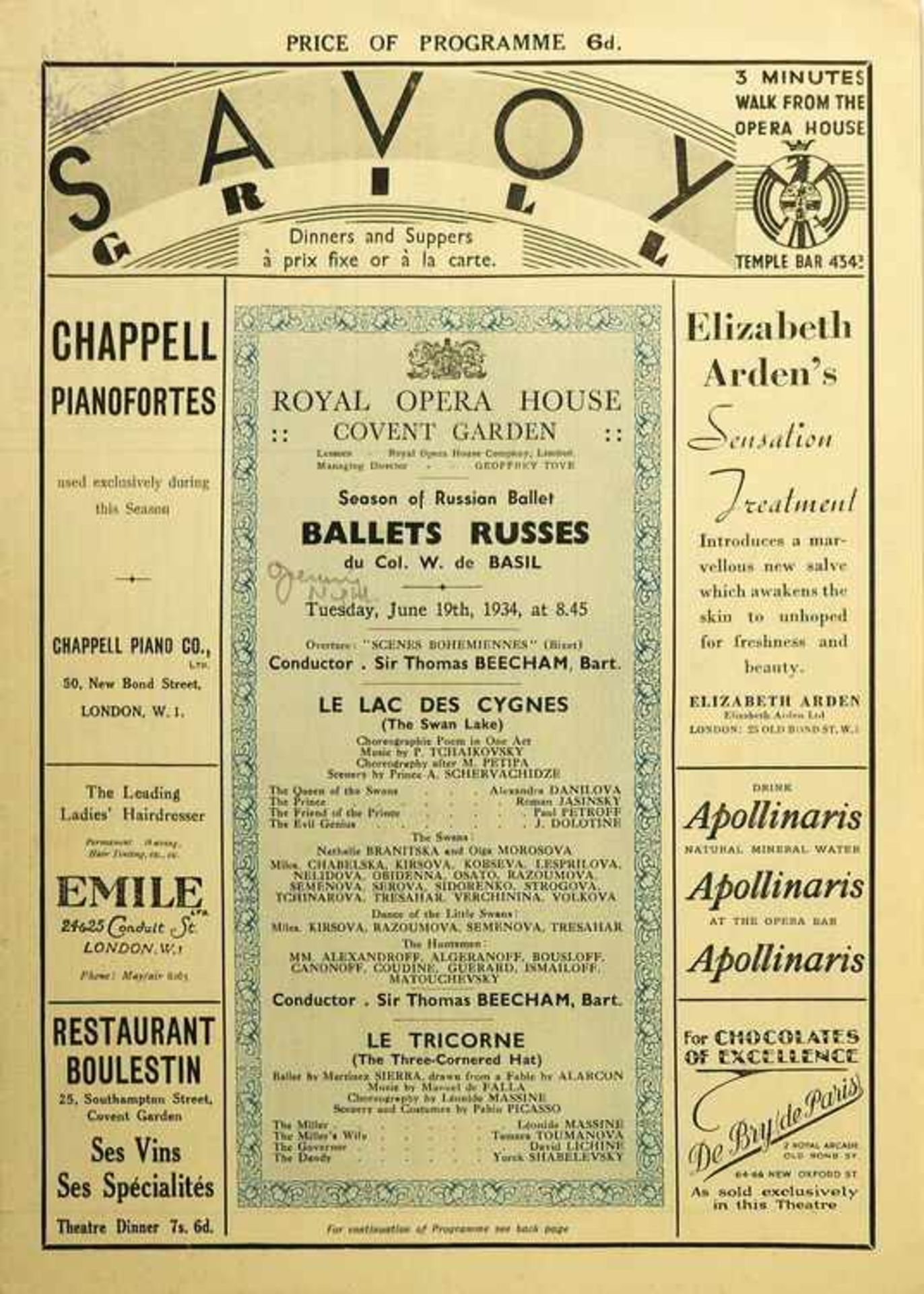 [BALLETS RUSSES DE MONTE CARLO] Ballets Russes de Monte Carlo im Royal Opera House Covent Garden,