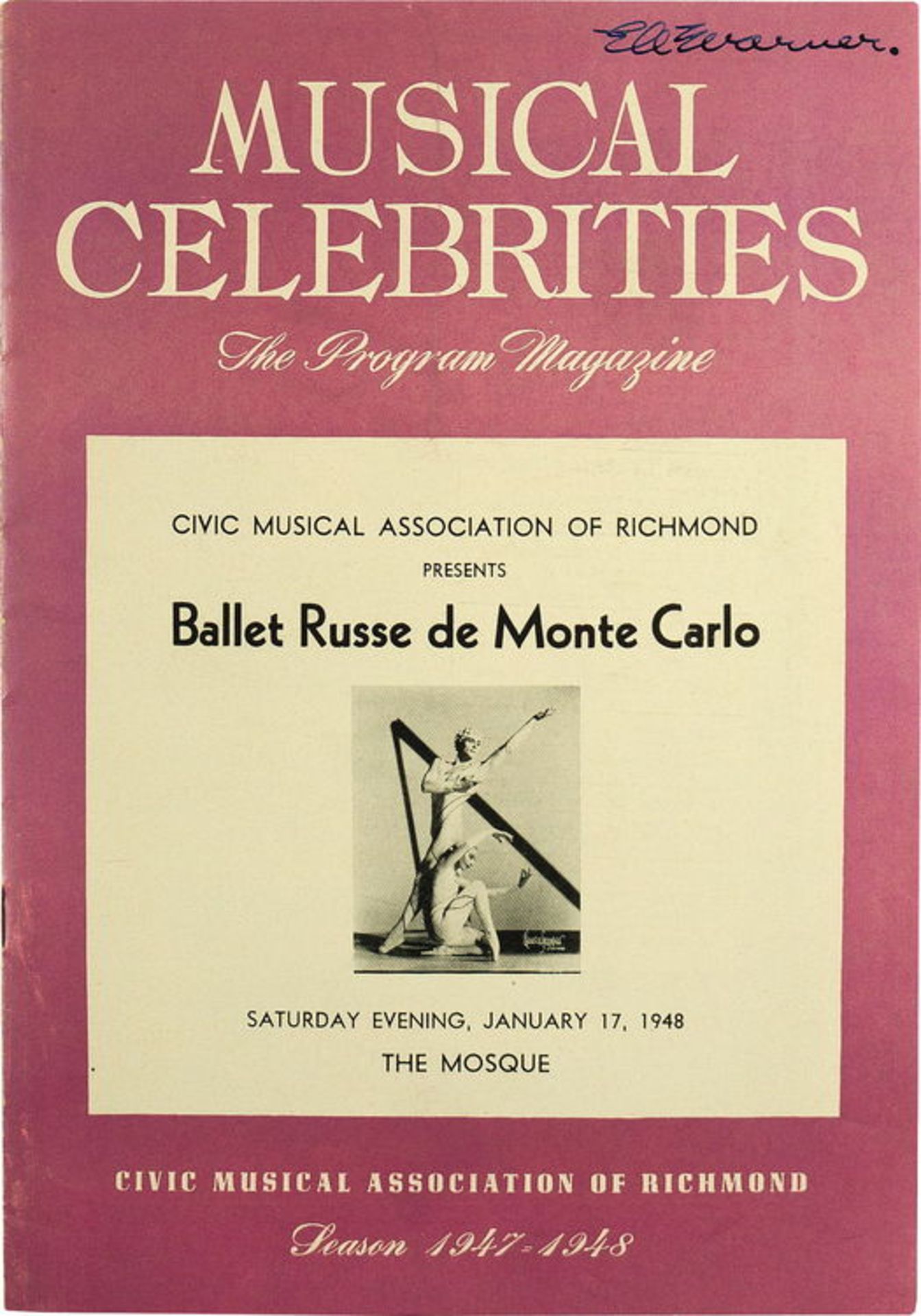 [BALLET RUSSE DE MONTE-CARLO] Offizielles Programm: Ballet Russe de Monte Carlo in The Mosque,