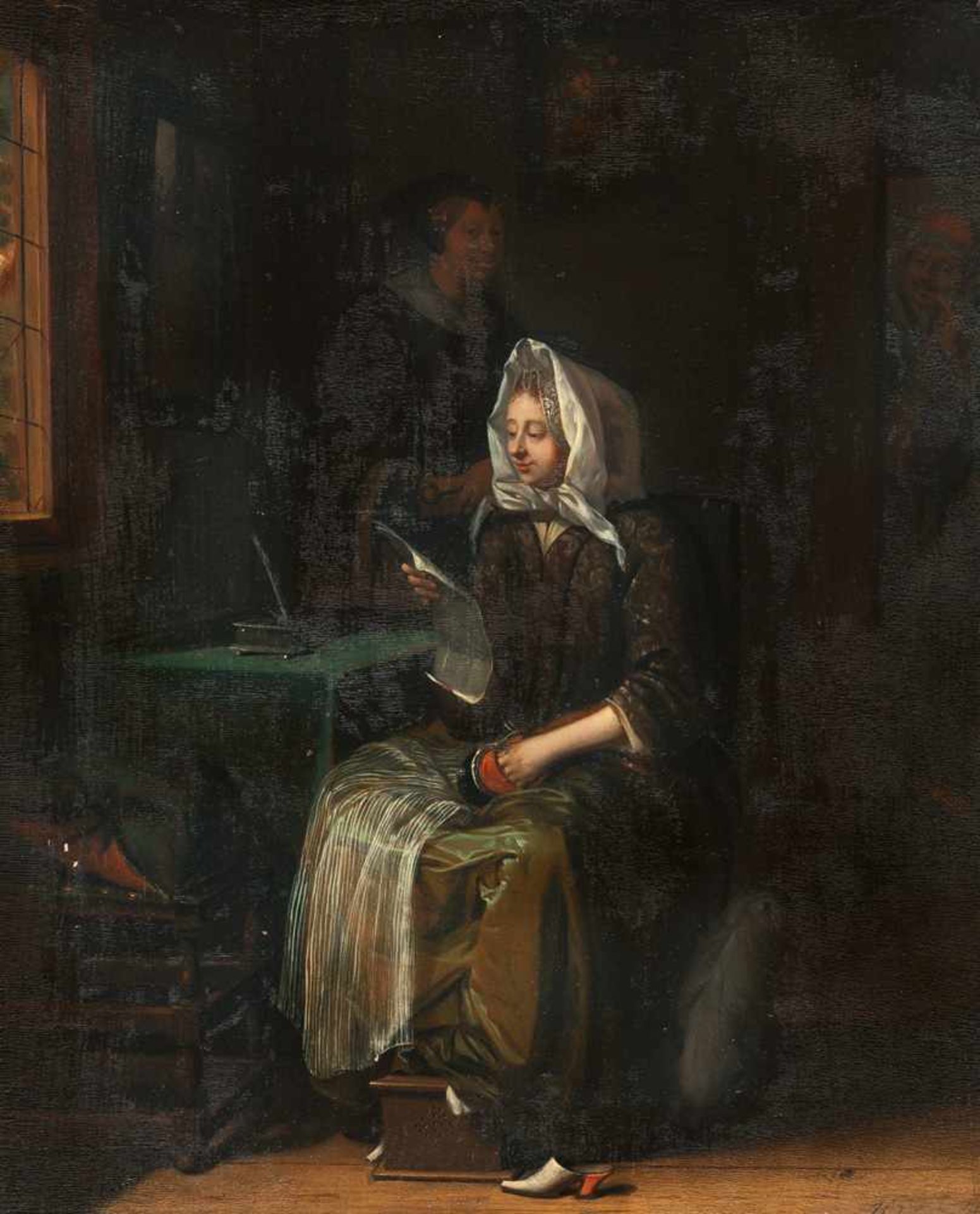 W. Hasselt (zugeschrieben) Interieur mit Brief lesender Frau und einer Dienstmagd Öl auf Holz,