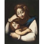 Norditalienisch Madonna mit Kind Öl auf Leinwand. (1. Hälfte 17. Jh.). 61,5 x 48,3 cm.