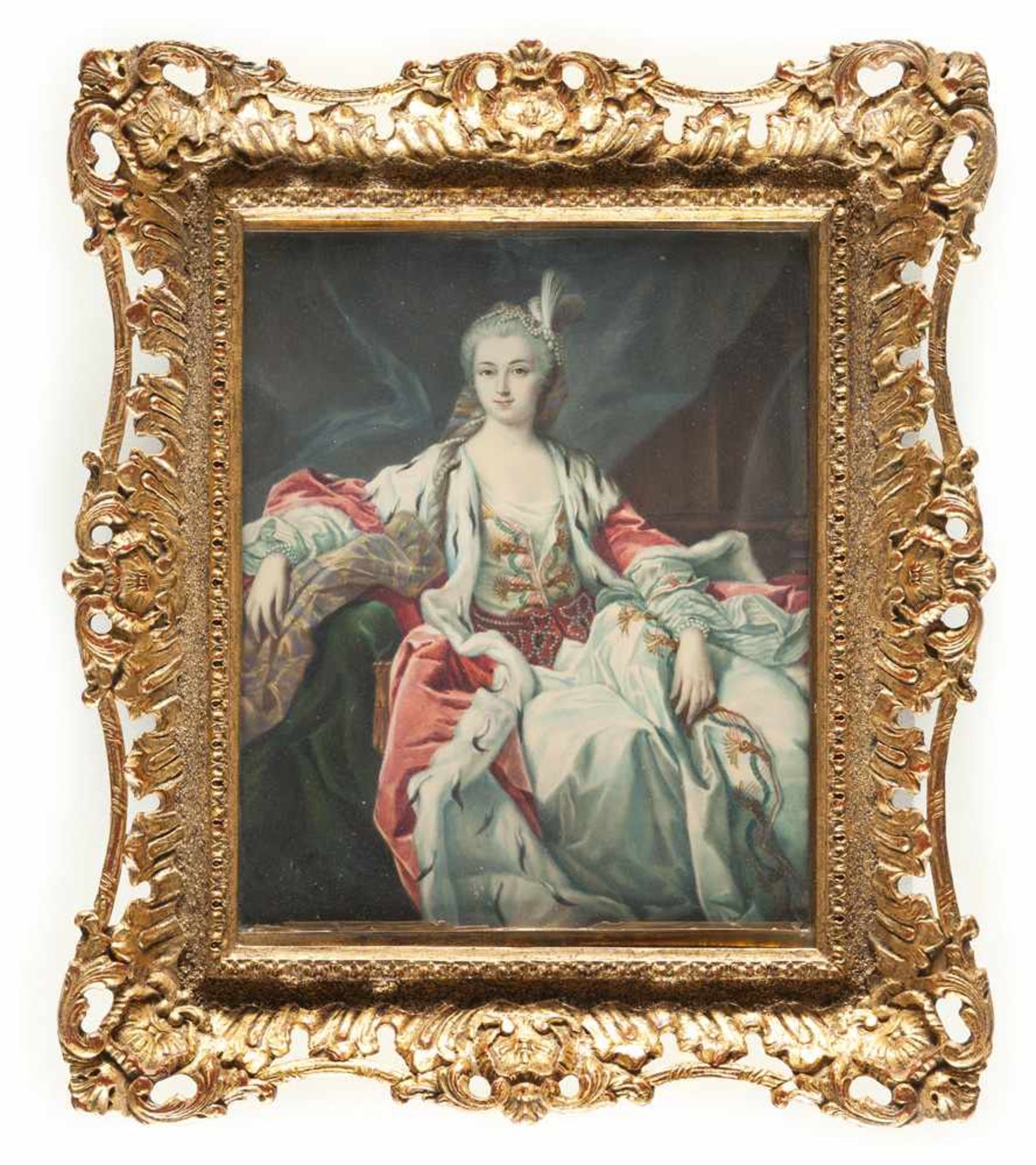 Französisch Bildnis einer Prinzessin Gouache auf Elfenbein. (Um 1750). 23 x 18,8 cm. Schwer lesbar