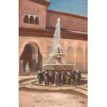 Felix Possart Der Löwenhof der Alhambra in Granada Öl auf Karton. 55,5 x 36,1 cm. Signiert unten