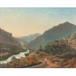 Friedrich Loos zugeschrieben Flusstal in Norditalien Öl auf Papier, auf Pappe aufgezogen. 25,3 x