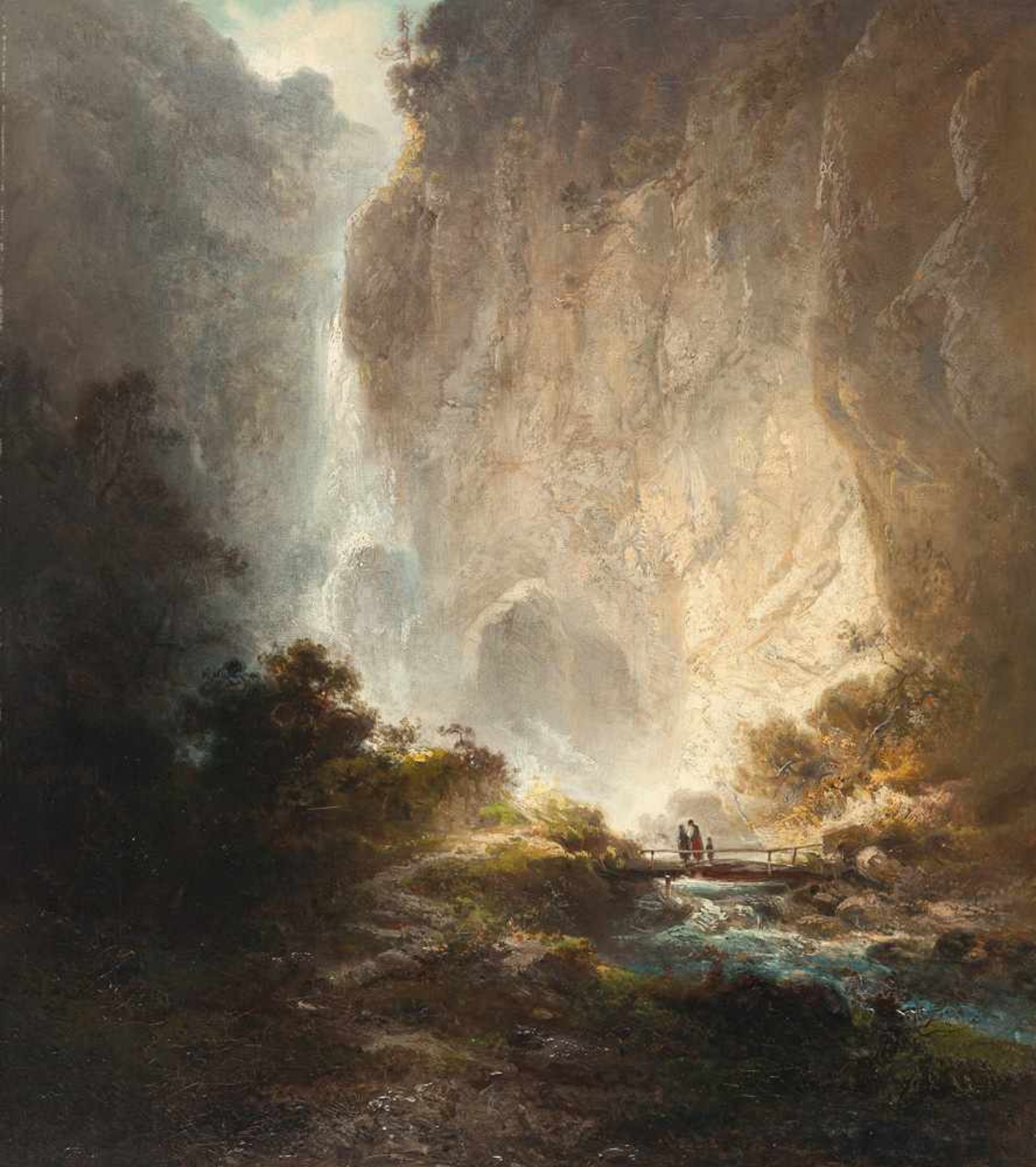 Ferdinand Feldhütter Wasserfall in Tirol Öl auf Leinwand, doubliert. 48 x 42 cm. Signiert unten