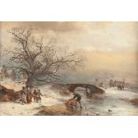 Carl Hilgers Winterliche Landschaft Öl auf Holz. (18)89. 32,3 x 47,2 cm. Signiert und datiert
