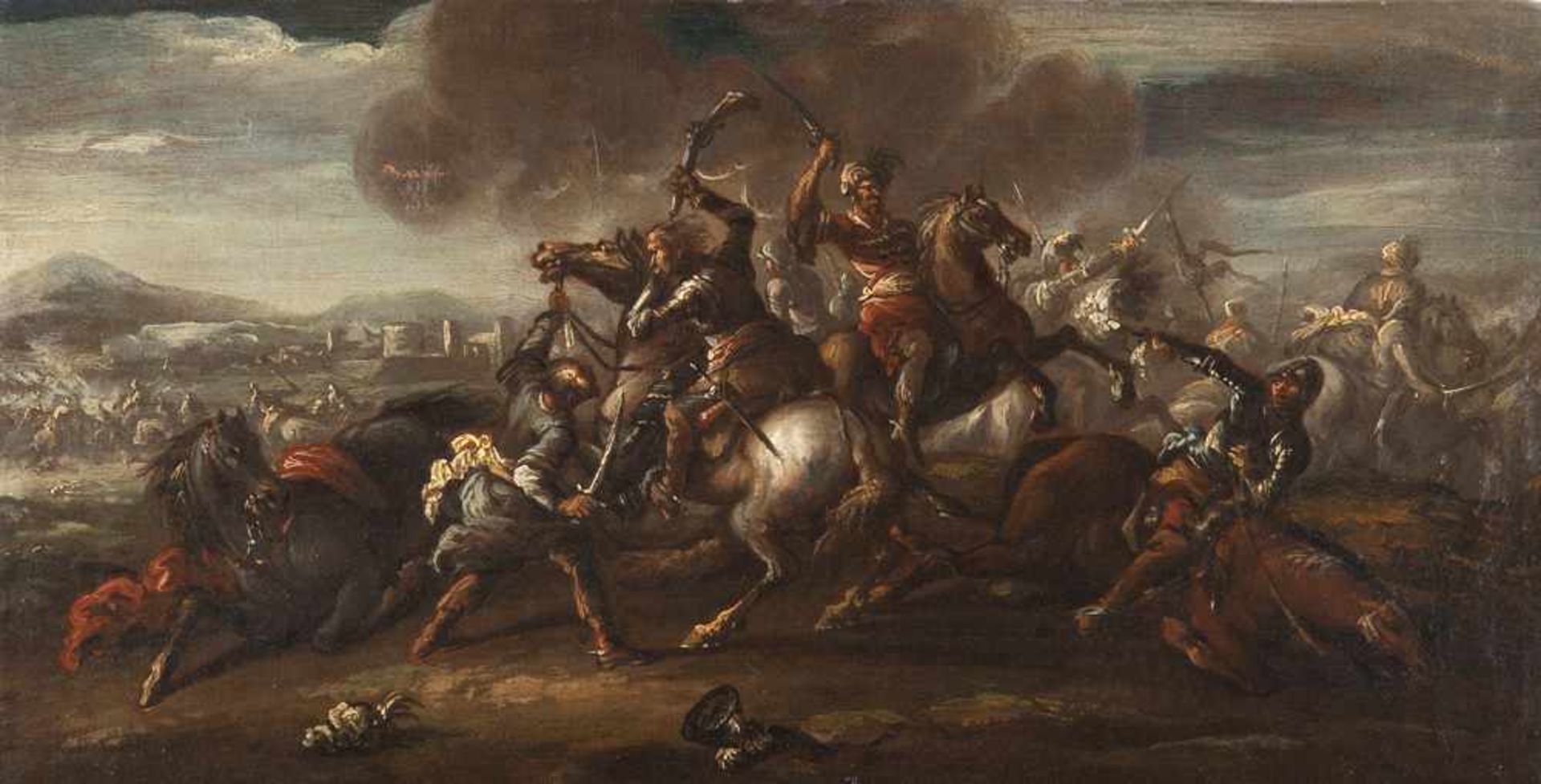Jacques Courtois, gen. Il Borgognone (Umkreis) Reitergefecht zwischen Osmanen und Kreuzrittern Öl