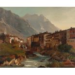 Johann Wilhelm Schirmer (Umkreis) Blick auf Chiavenna Öl auf Leinwand, auf Malkarton aufgelegt. 47 x