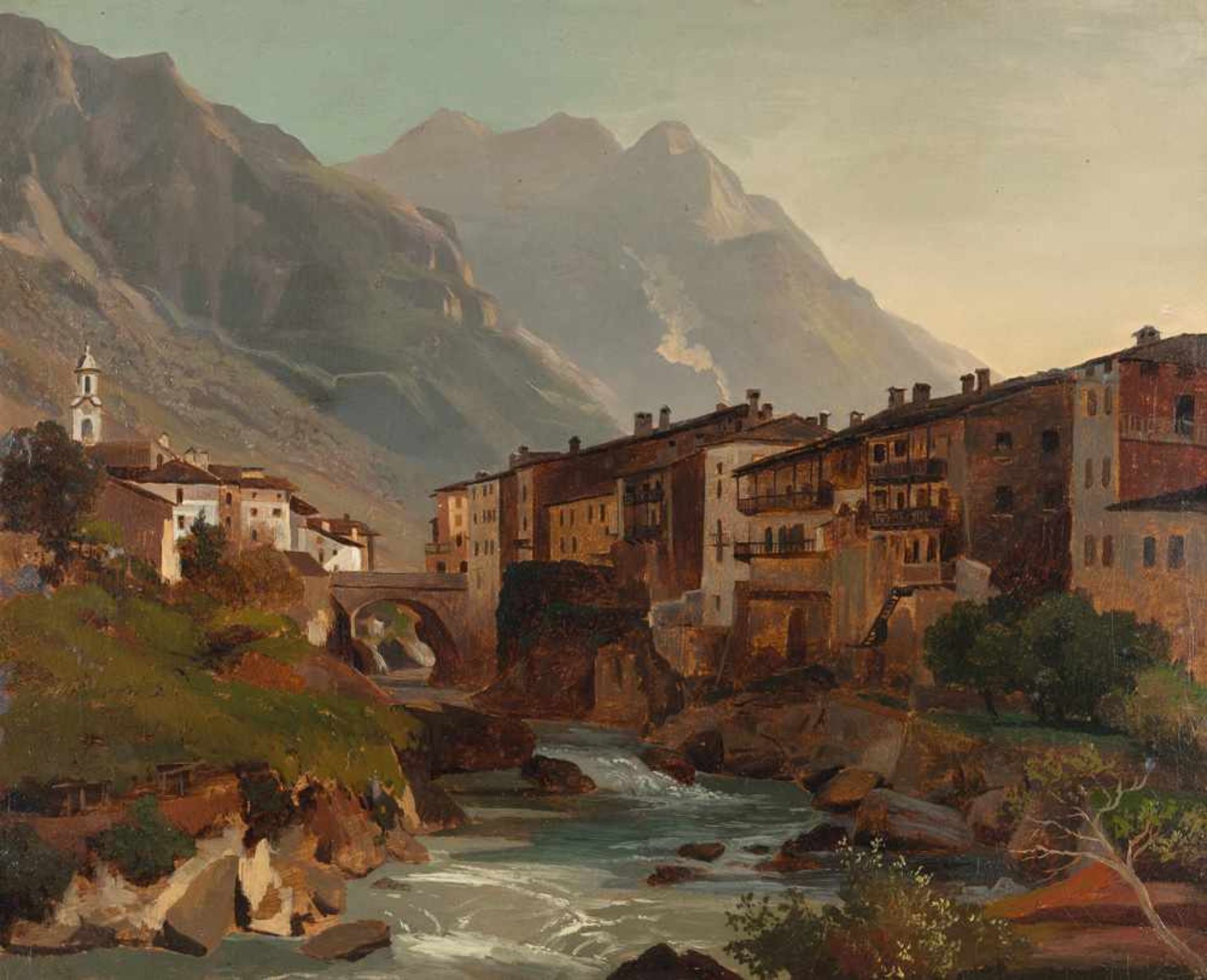 Johann Wilhelm Schirmer (Umkreis) Blick auf Chiavenna Öl auf Leinwand, auf Malkarton aufgelegt. 47 x