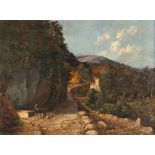 Heinrich Brandes zugeschrieben Die Rast am Brunnen (Landschaft in Italien) Öl auf Leinwand. 51,2 x