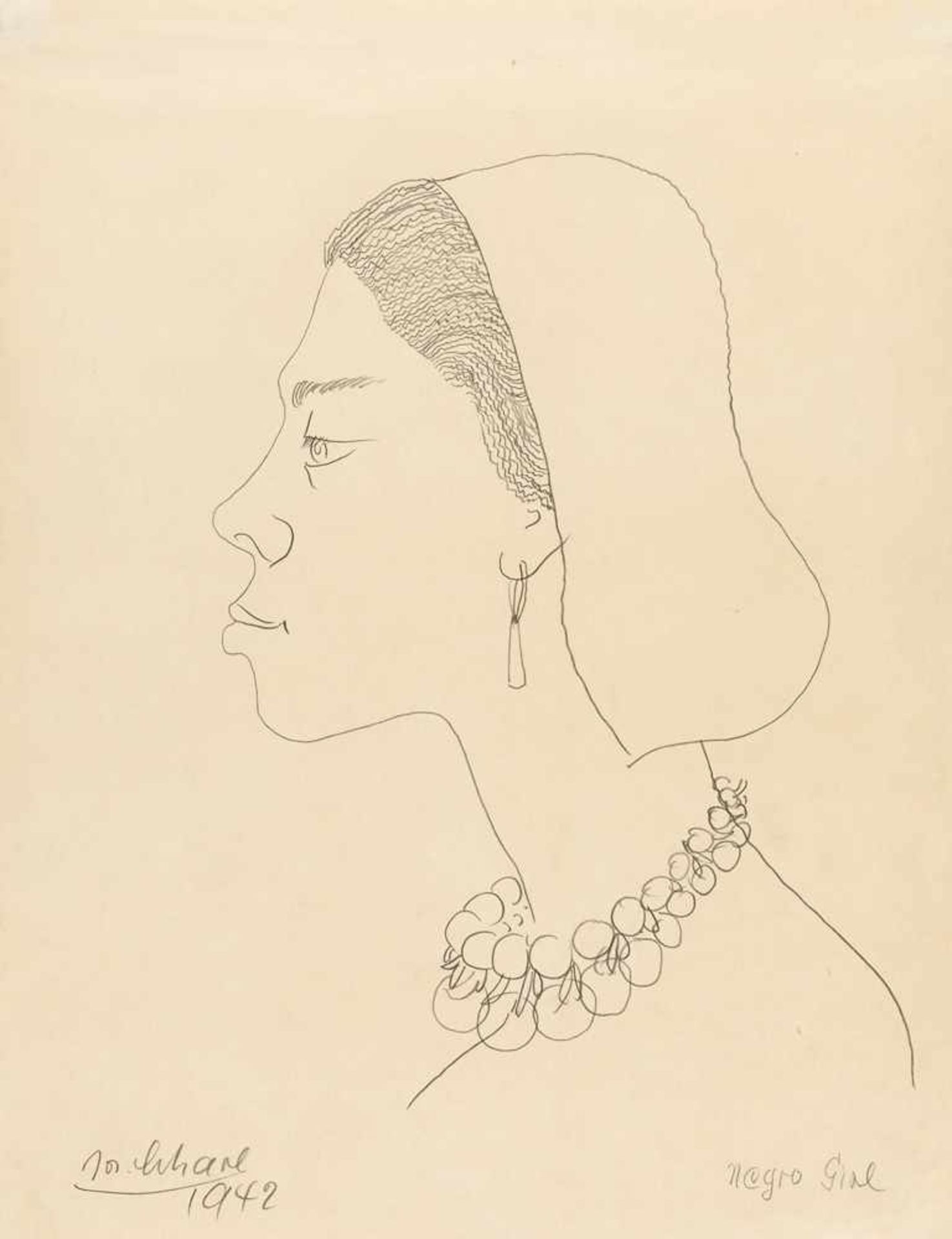 Josef Scharl „Negro Girl“ Bleistift auf cremefarbenem Velin. 1942. Ca. 43 x 33 cm. Signiert und