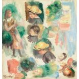 Auguste Renoir Maison à Montmartre, Tête de Garconnet, Fillettes Öl auf Leinwand. (1893). Ca. 29 x