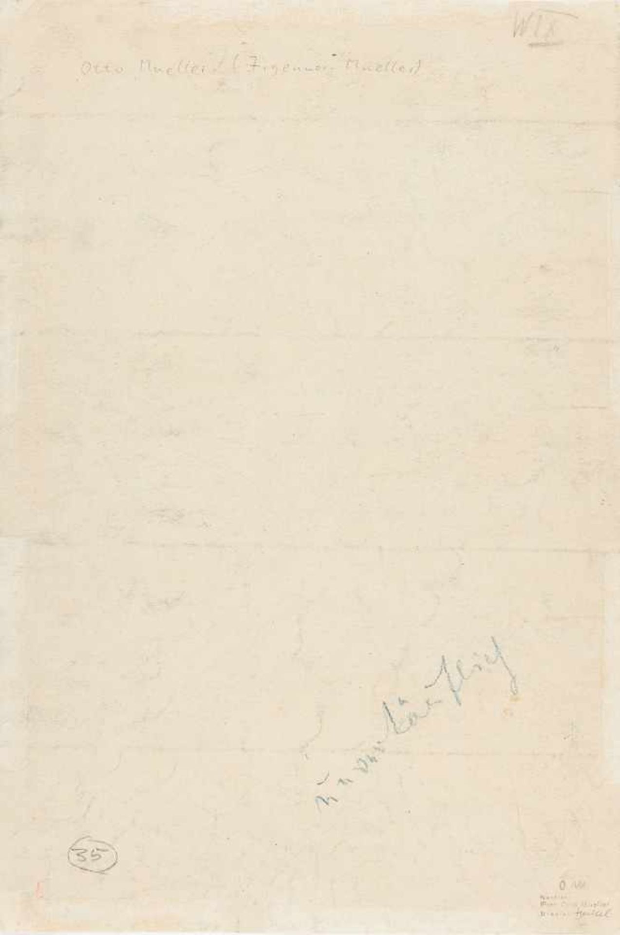 Otto Mueller Ein sitzender und ein stehender Akt Farbige Kreide auf Velin. (Um 1925-1930). Ca. 50 - Bild 2 aus 2